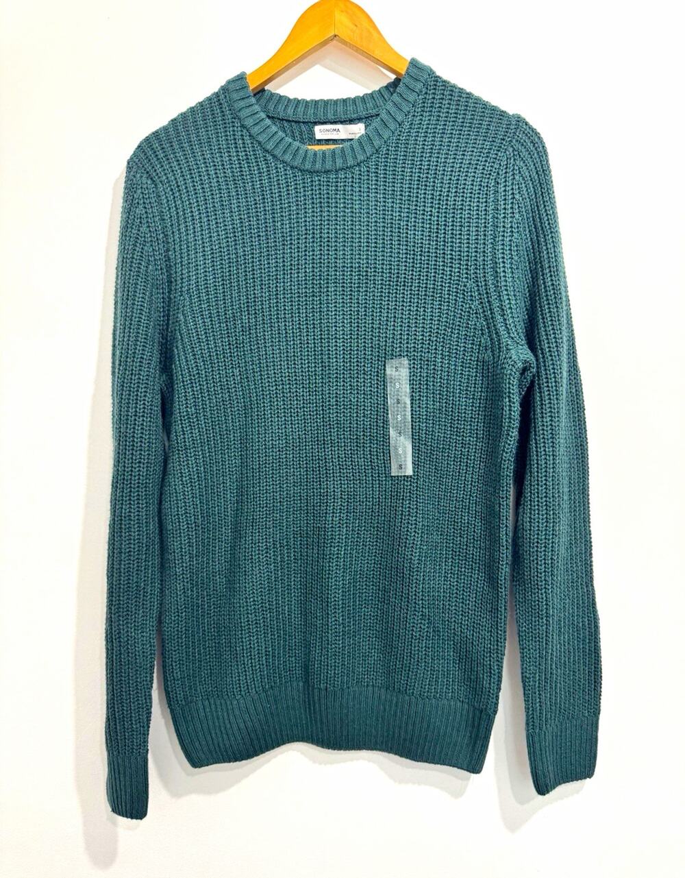 Sonoma Goods For Life Green Ribbed Knit Crew Neck Pullover Sweater Cotton S#1123